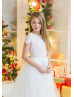 Two Piece Ivory Lace Tulle Floor Length Flower Girl Dress